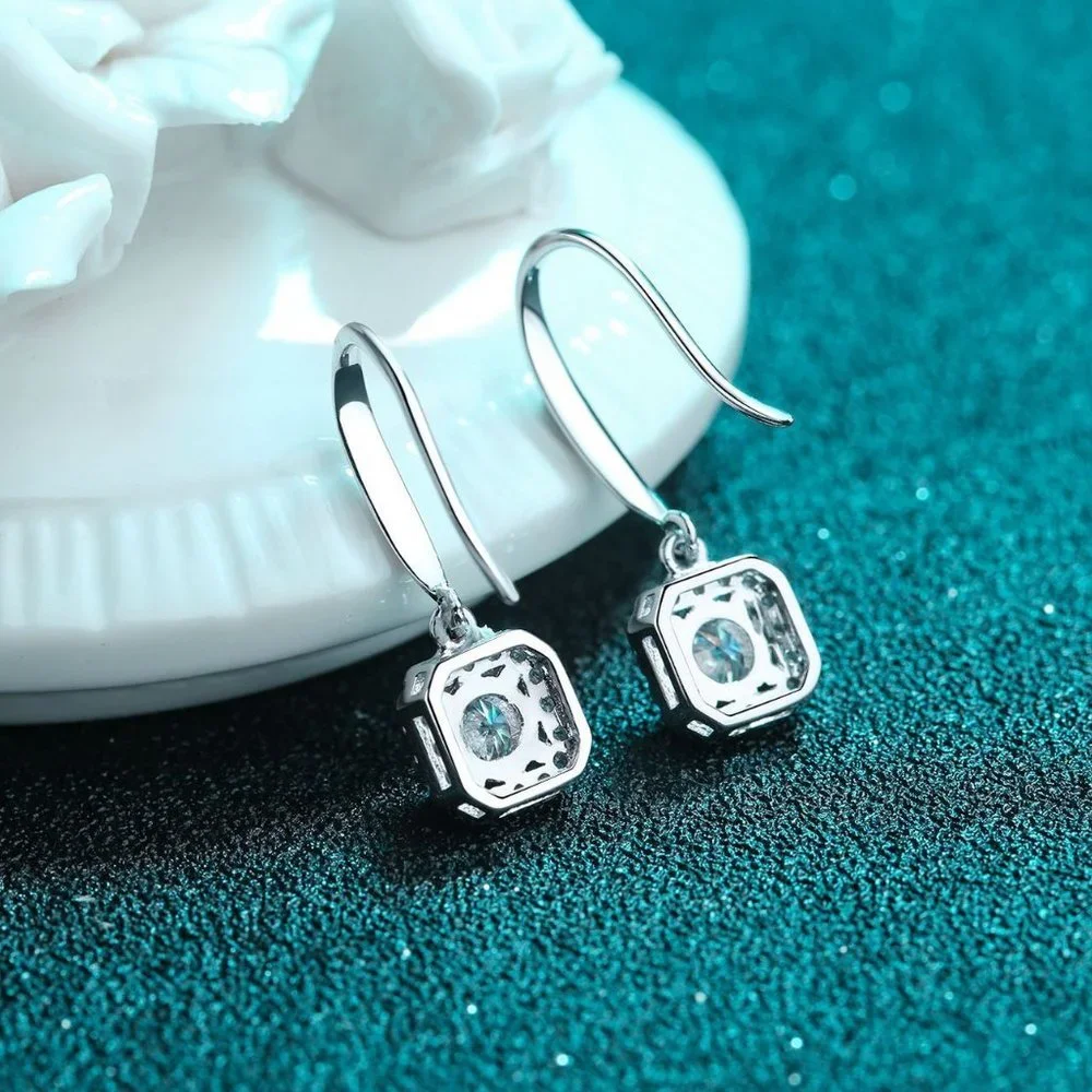 Certified 1ct. t.w. Moissanite Diamond Halo Drop Earrings NEW
